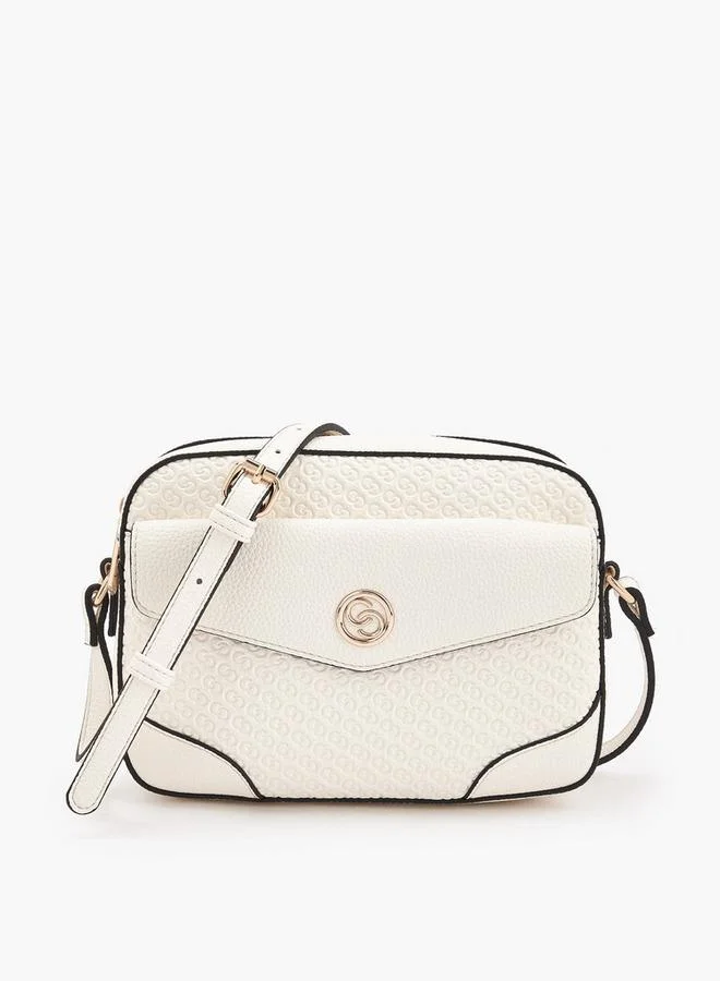 Celeste Monogram Embossed Crossbody Bag With Zip Closure